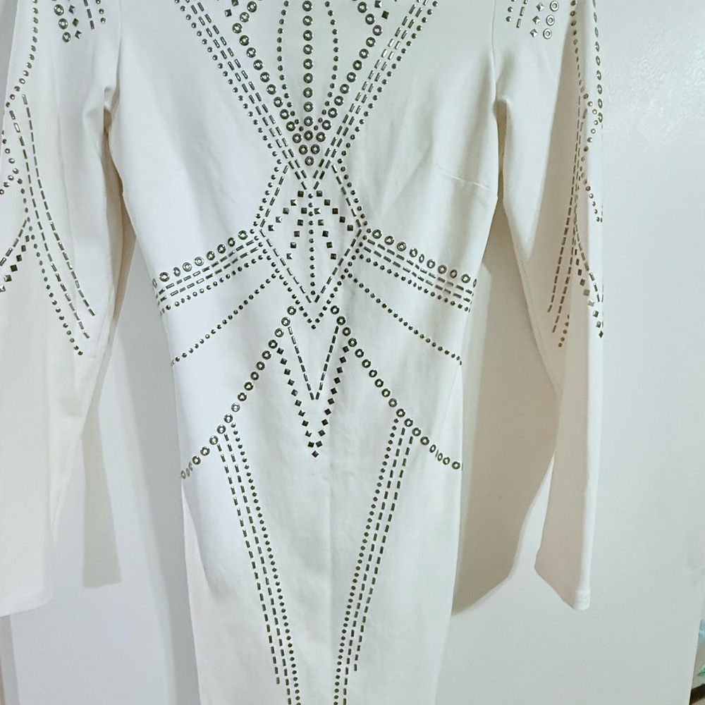 bebe White Studded Long Sleeve Dress